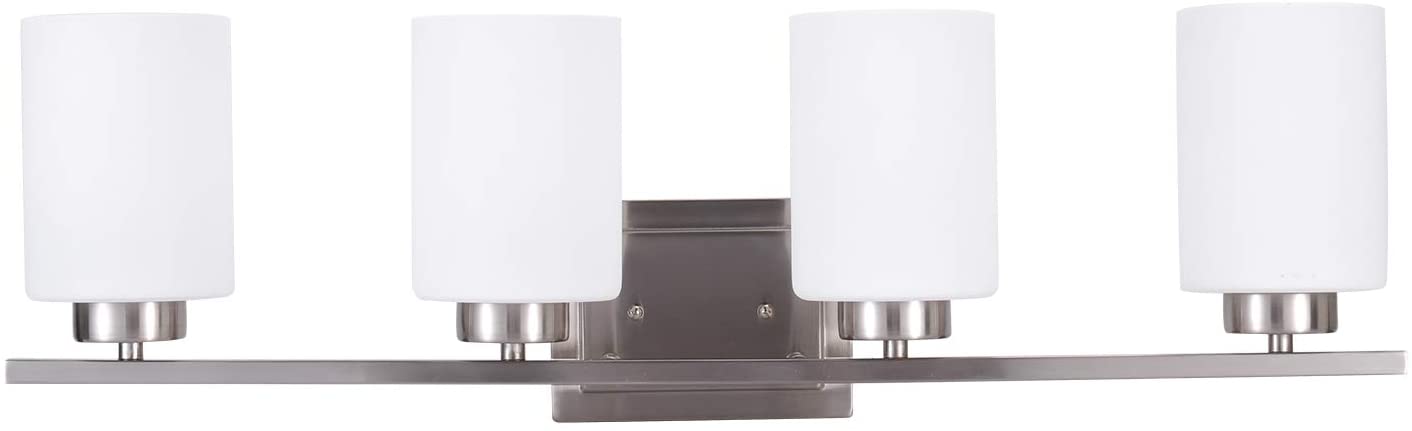 Bathroom Lighting Fixture Over Mirror, Bath Vanity Light, E26 Interior Wall Lamp, Bathroom Lights with Brushed Nickel Finish and White Frosted Glass Shade (Bulbs not Included)