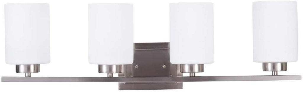 Bathroom Lighting Fixture Over Mirror, Bath Vanity Light, E26 Interior Wall Lamp, Bathroom Lights with Brushed Nickel Finish and White Frosted Glass Shade (Bulbs not Included)