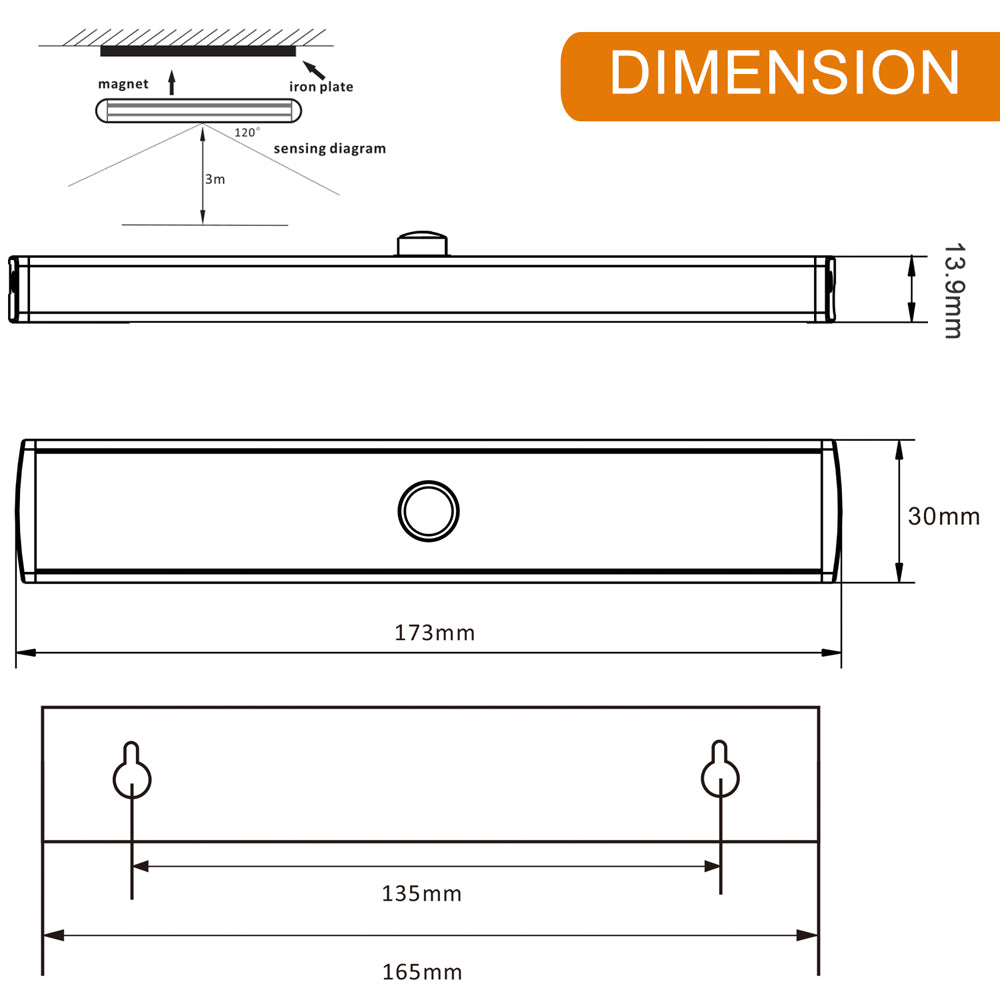 USB Rechargeable LED Under Cabinet Lighting Motion Sensor Closet Lamp Night Light 20LEDs for Closet Wardrobe Stairs