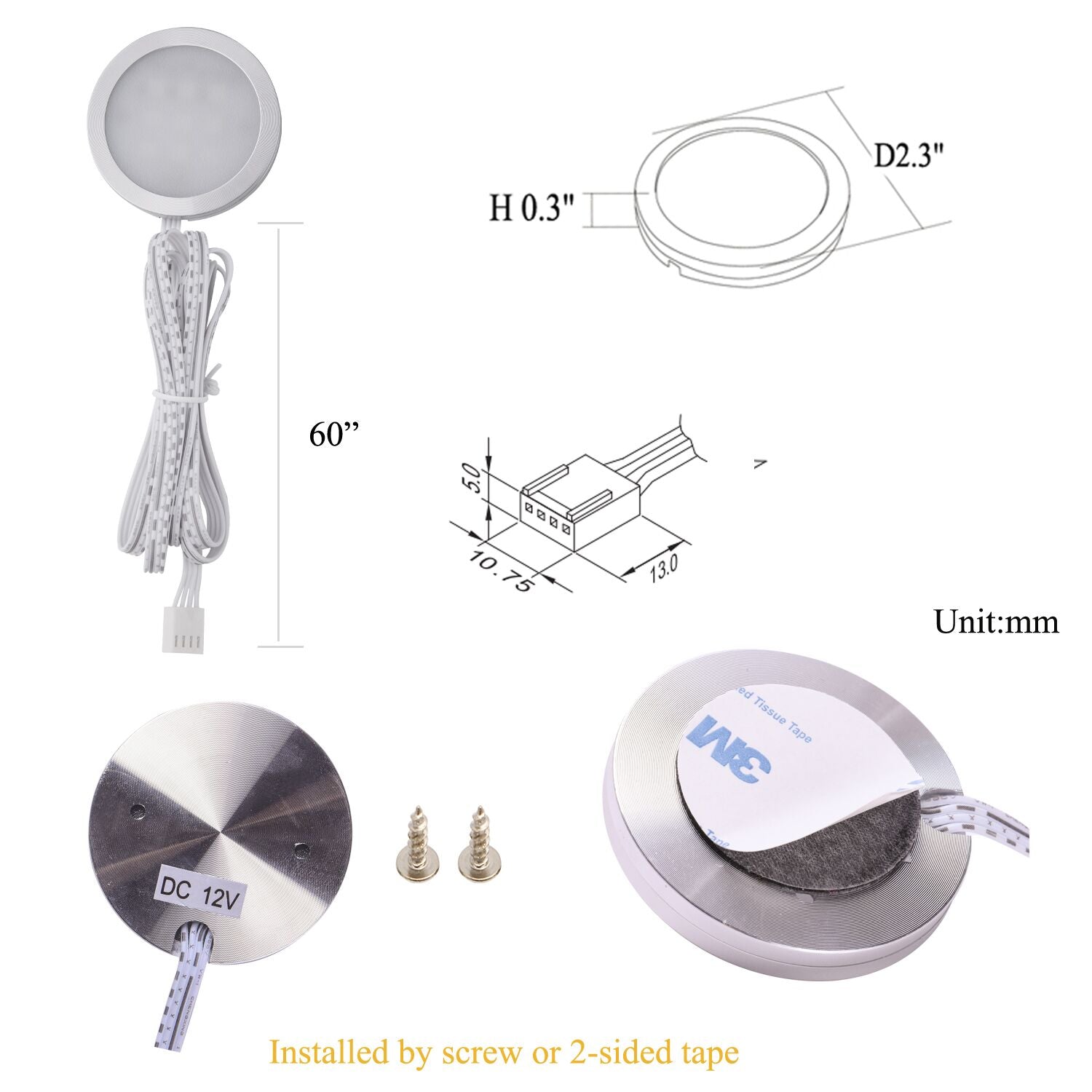 AIBOO Under Cabinet LED Puck Light Single Light with Plug in Cords