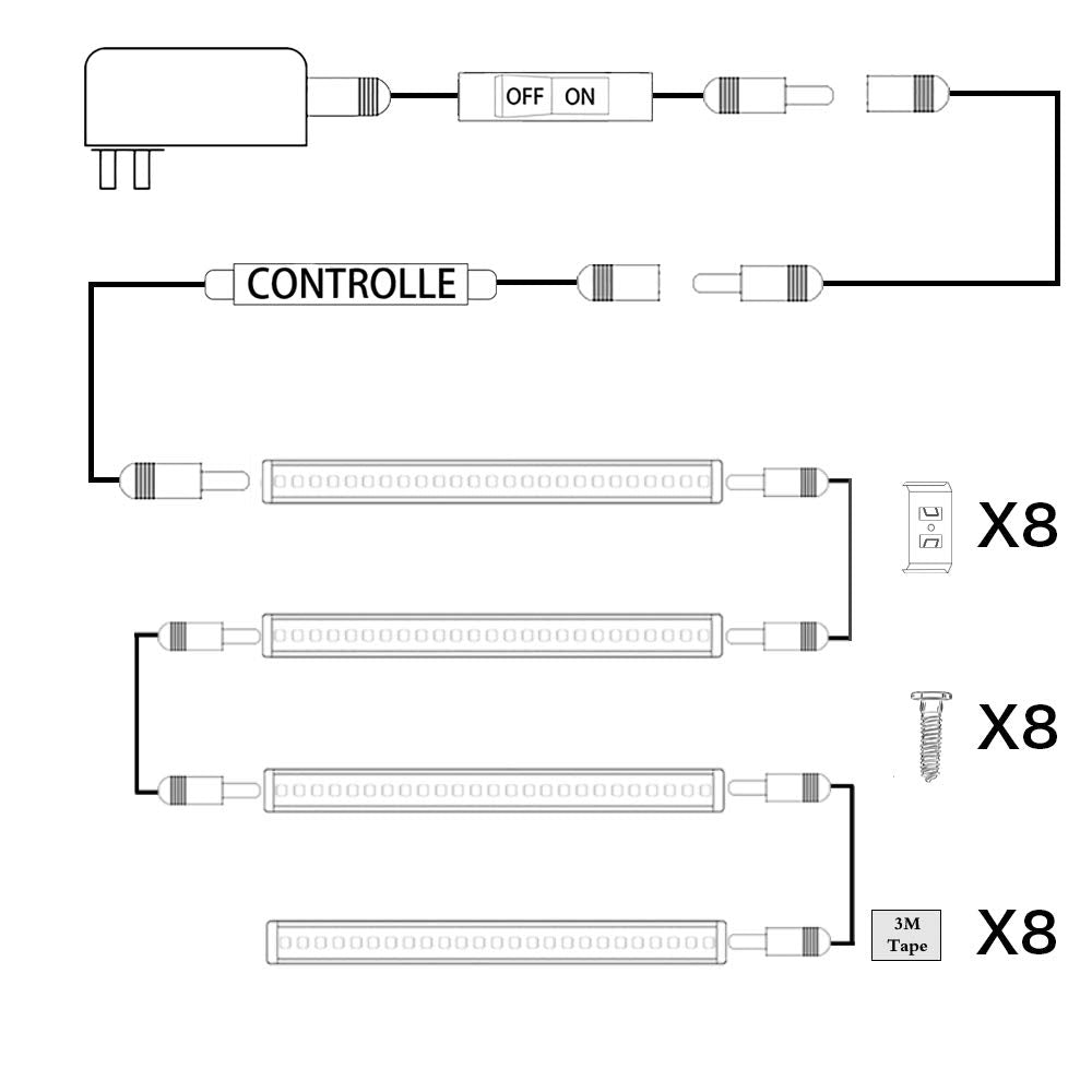 12V Linkable LED Under Cabinet Light Bar with Dimmer & Adapter(2700K/6000K, 4 Lights)