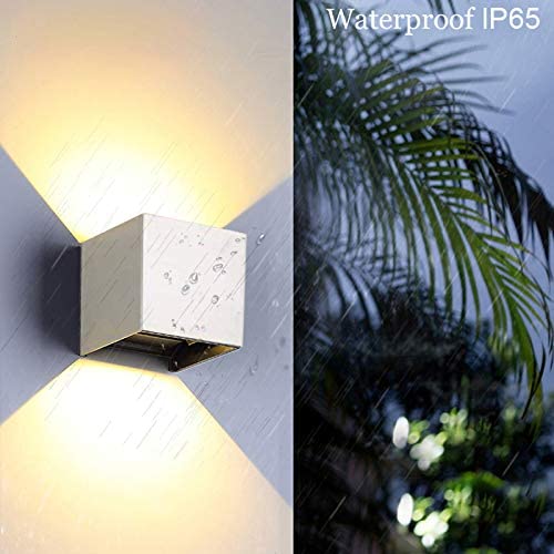 White LED Wall Light 12W, AIBOO Square Shaped LED Wall Lamp with Adjustable Angle Design, Modern Aluminum Wall Sconce Lighting IP65 Waterproof for Indoor Outdoor Lighting Warm White 2700K