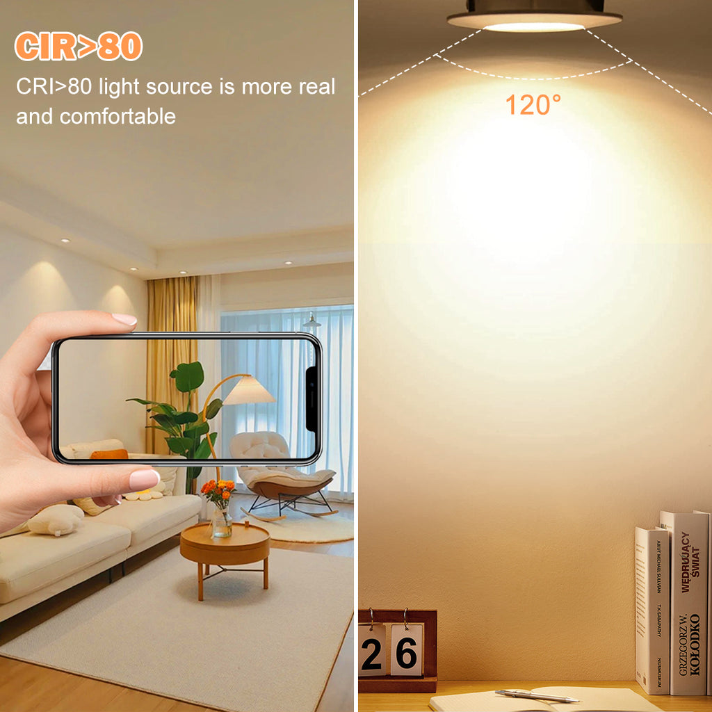 AIBOO Led Downlights Ceiling, 5W 400Lm Ultra Slim Ip44 Nickel Brushing Recessed Bathroom Lights Ceiling for Living Room, Bathroom, Hallway（Warm White，6Packs）