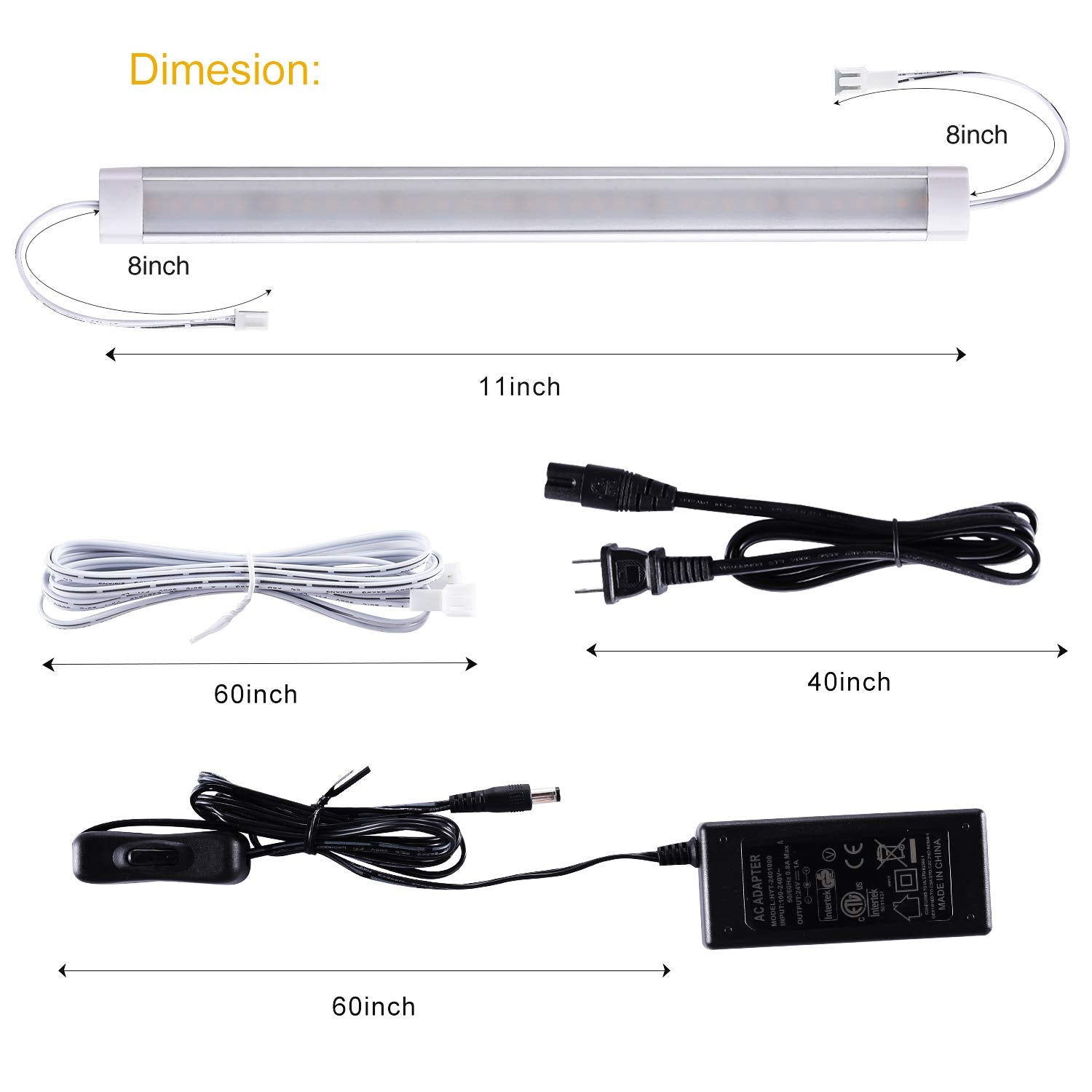 11” 24V Linkable LED Kitchen Cabinet Light with Dimmer and Adapter(2700K/6000K, 6 Lights)