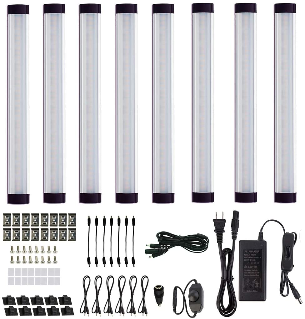 Verknüpfbare 12-V-LED-Lichtleiste unter dem Schrank mit Dimmer und Adapter (2700 K/6000 K, 8 Lichter) 