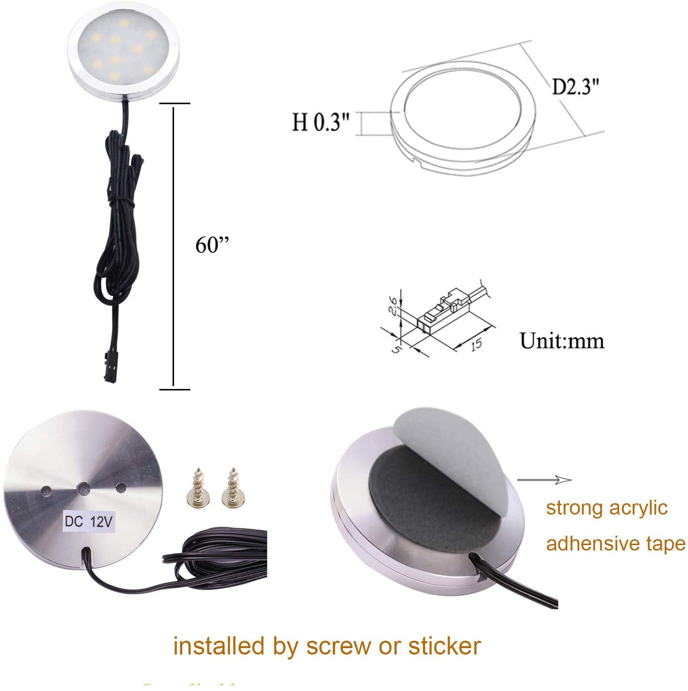 Aiboo Under Cabinet LED Lights Kit 3 Packs Slim Aluminum Puck Lights