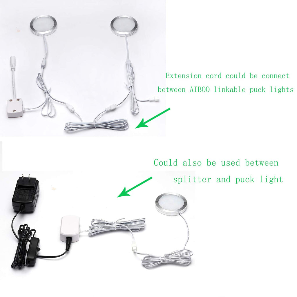 Flexible Extension Cable for LED Cabinet Light kit 3m (118.11 inch) (2 pin White Cord, 6 Packs)