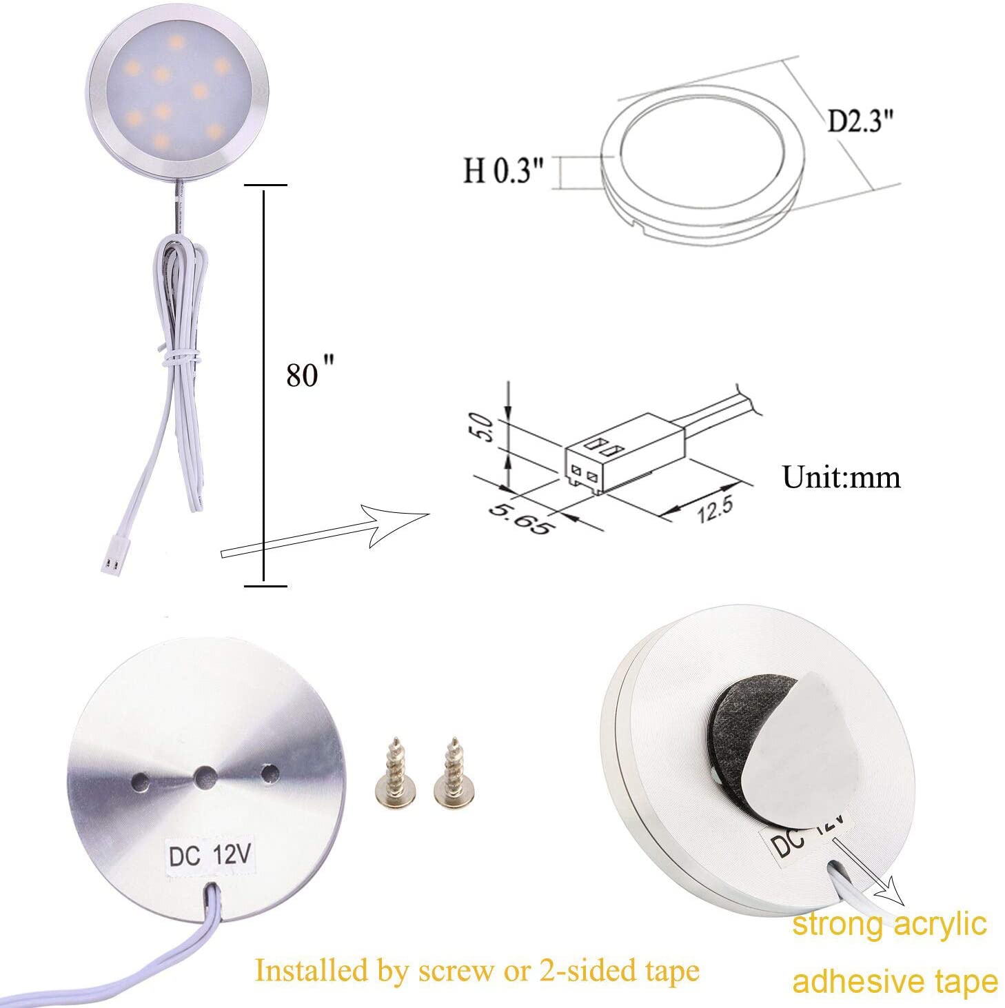 Einzelnes LED-Pucklicht für AIBOO Unterschrank-LED-Pucklichter, Lampen 12 V für Küchentheke, Schrank, Schrankbeleuchtung 