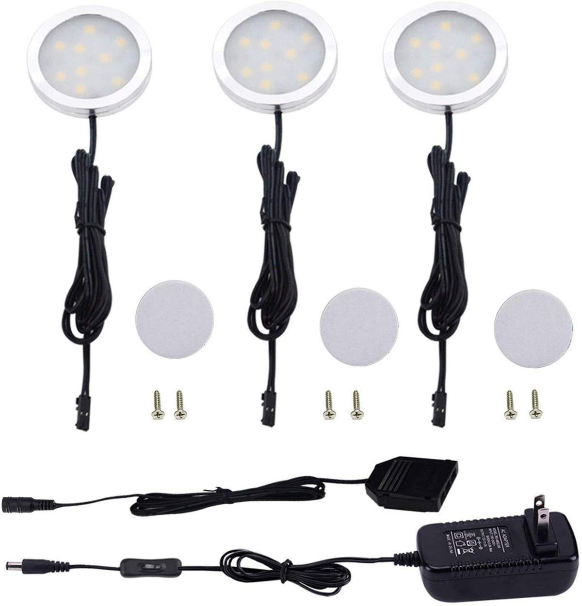Aiboo Under Cabinet LED Lights Kit 3 Packs Slim Aluminum Puck Lights