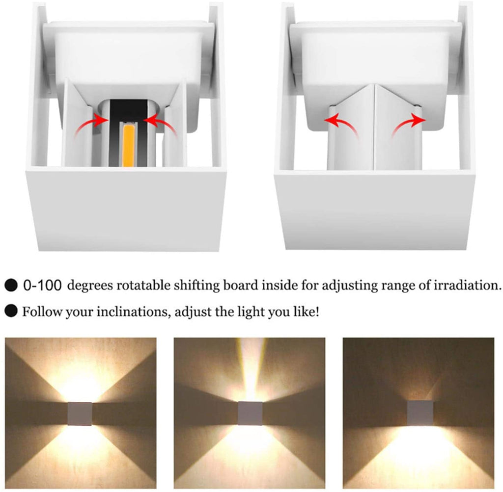 White LED Wall Light 12W, AIBOO Square Shaped LED Wall Lamp with Adjustable Angle Design, Modern Aluminum Wall Sconce Lighting IP65 Waterproof for Indoor Outdoor Lighting Warm White 2700K