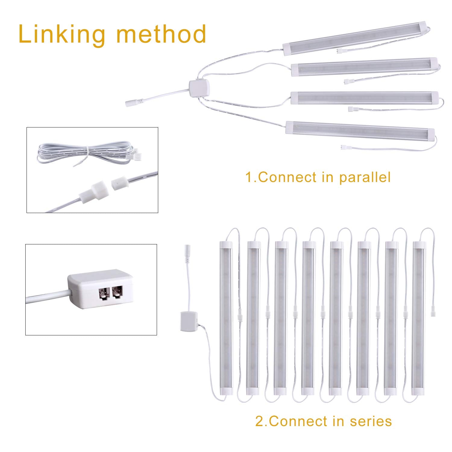 11 Zoll, 24 V, verknüpfbare LED-Küchenschrankleuchte mit Dimmer und Adapter (2700 K/6000 K, 8 Lichter) 