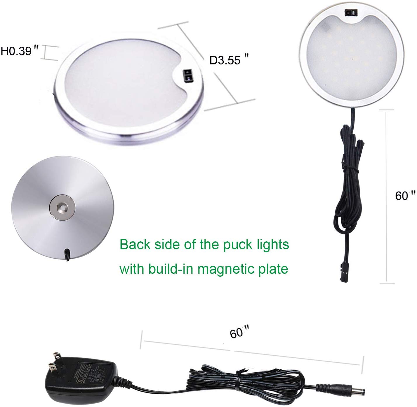 Hand Wave Activated Round Cupboard Shelf Big Puck Lights