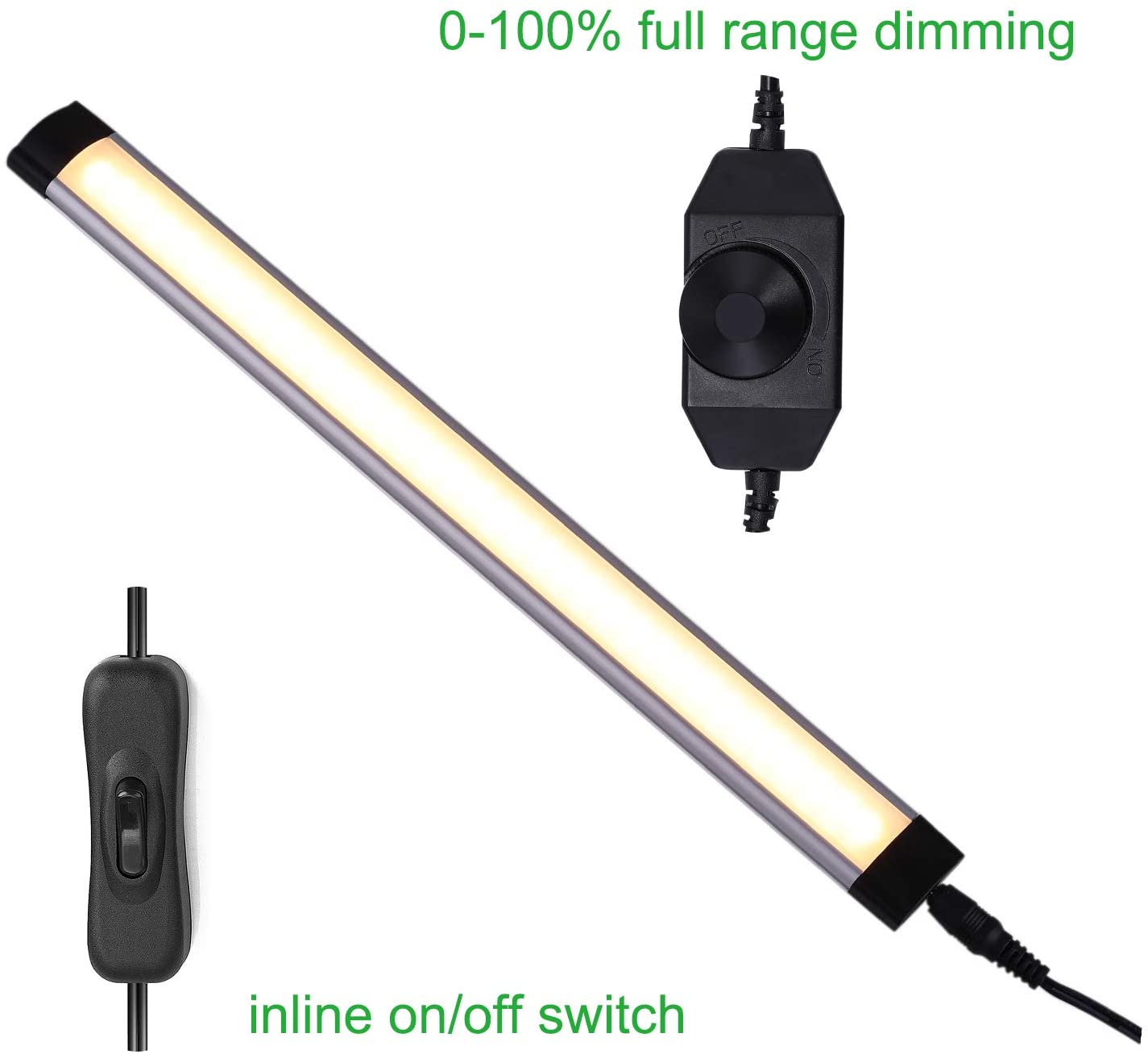 Barre lumineuse LED 12 V connectable sous armoire avec variateur et adaptateur (2700 K/6000 K, 8 lumières) 