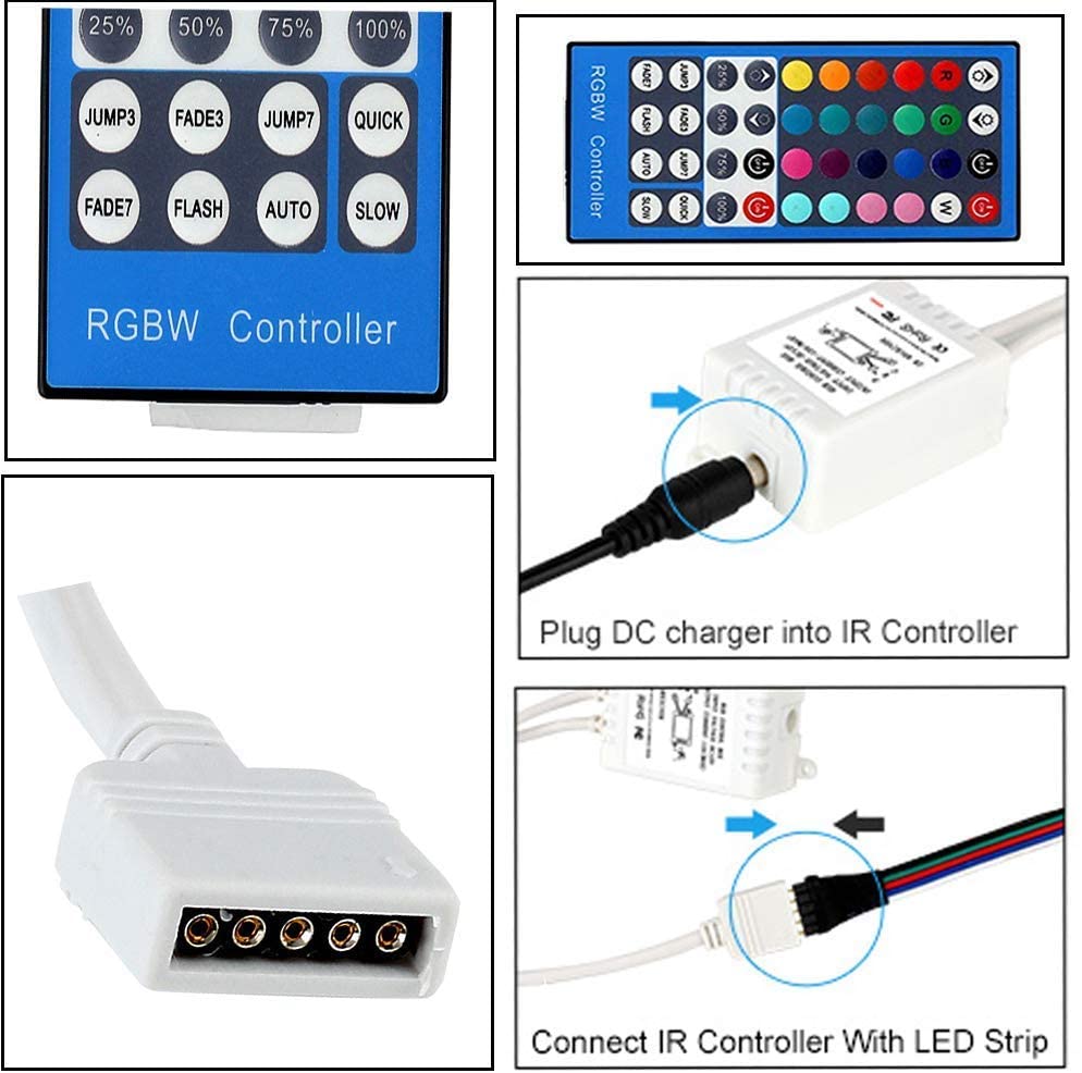 AIBOO IR Remote Controller 40 Keys RGBW Led Wireless Dimmer for RGB/RGBW 3528 5050 LED Strip Lights