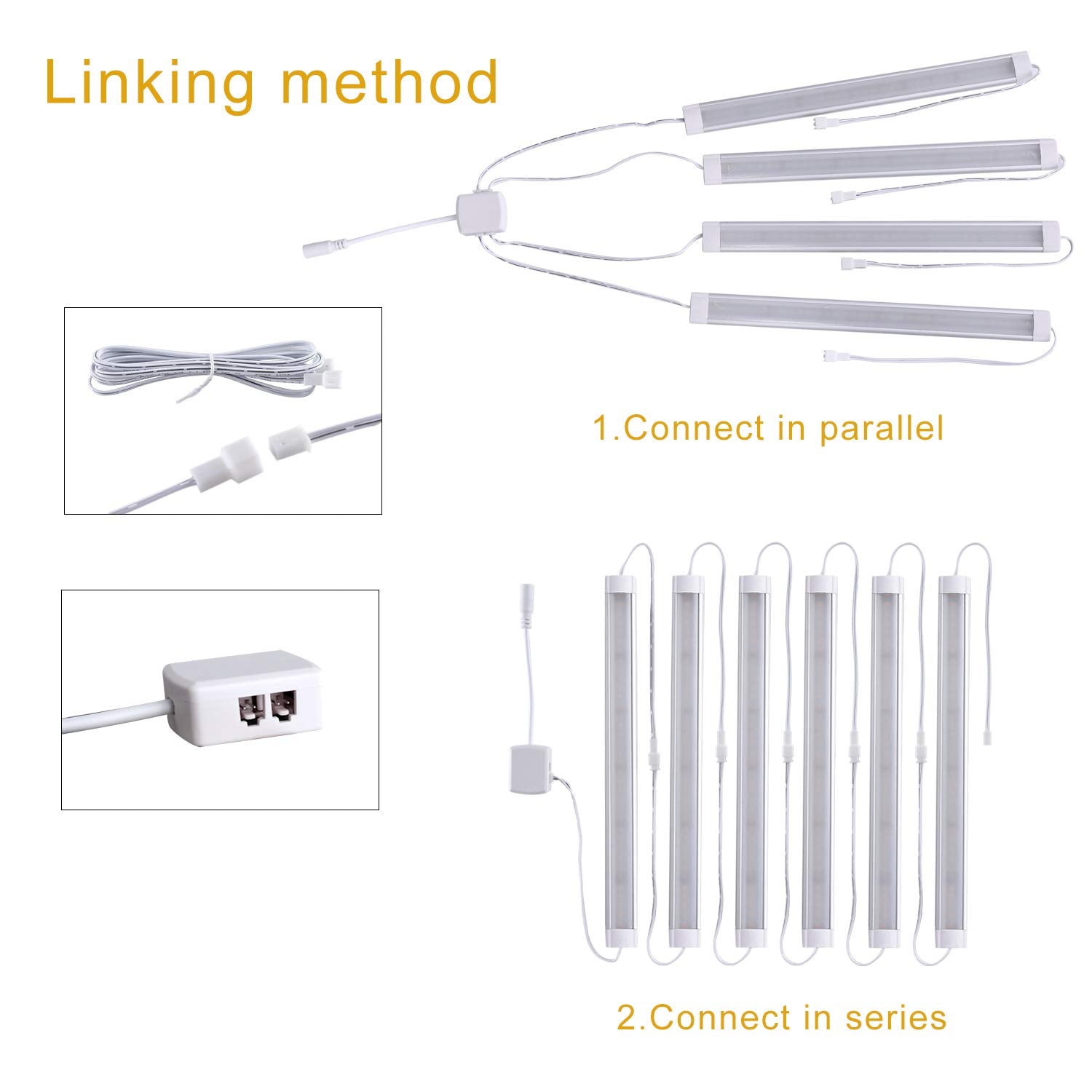 11 Zoll, 24 V, verknüpfbare LED-Küchenschrankleuchte mit Dimmer und Adapter (2700 K/6000 K, 6 Lichter) 