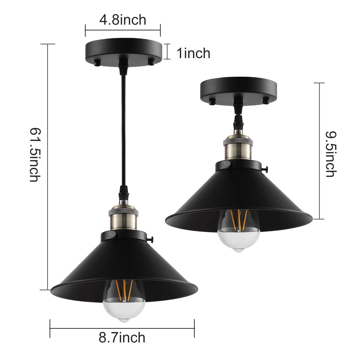 Luminaire suspendu industriel, lampe suspendue vintage à base E26, finition bronze et noire, luminaire rétro, lot de 3 (ampoules non incluses)