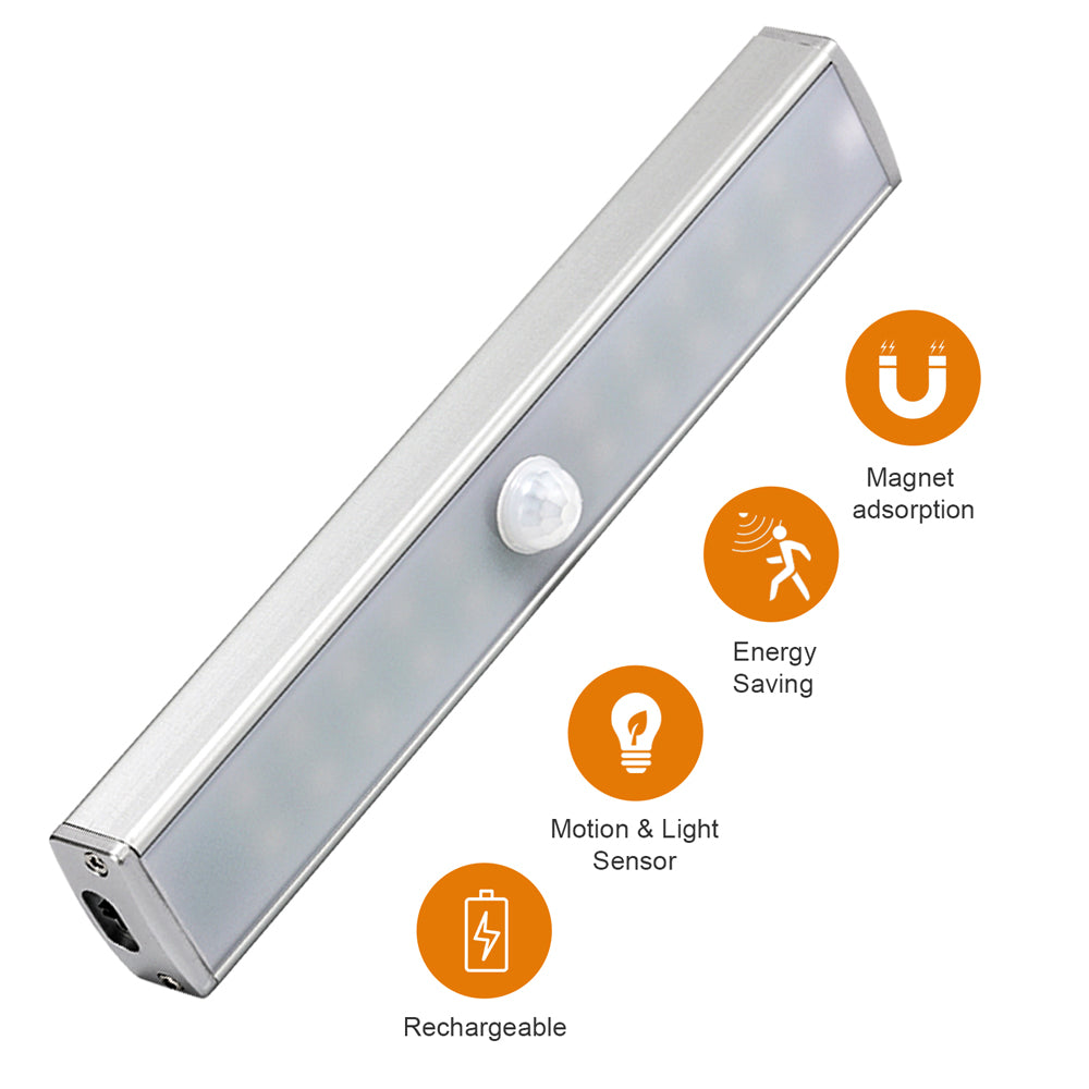 USB Rechargeable LED Under Cabinet Lighting Motion Sensor Closet Lamp Night Light 20LEDs for Closet Wardrobe Stairs