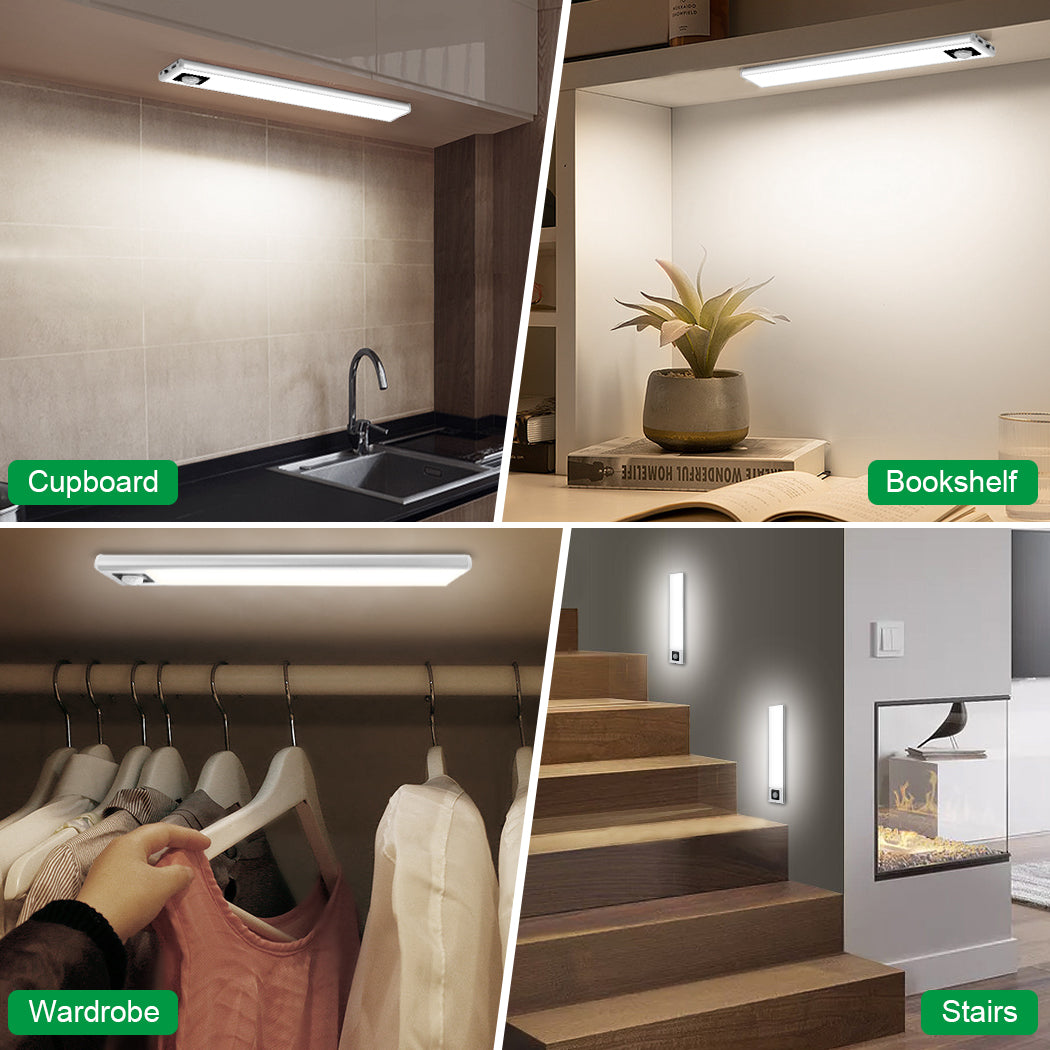 LED Motion Sensor Lights，Wireless USB Light Rechargeable 72LED Under Cupboard Kitchen Lights with Magnetic for Wardrobe Stair Cupboard Lights