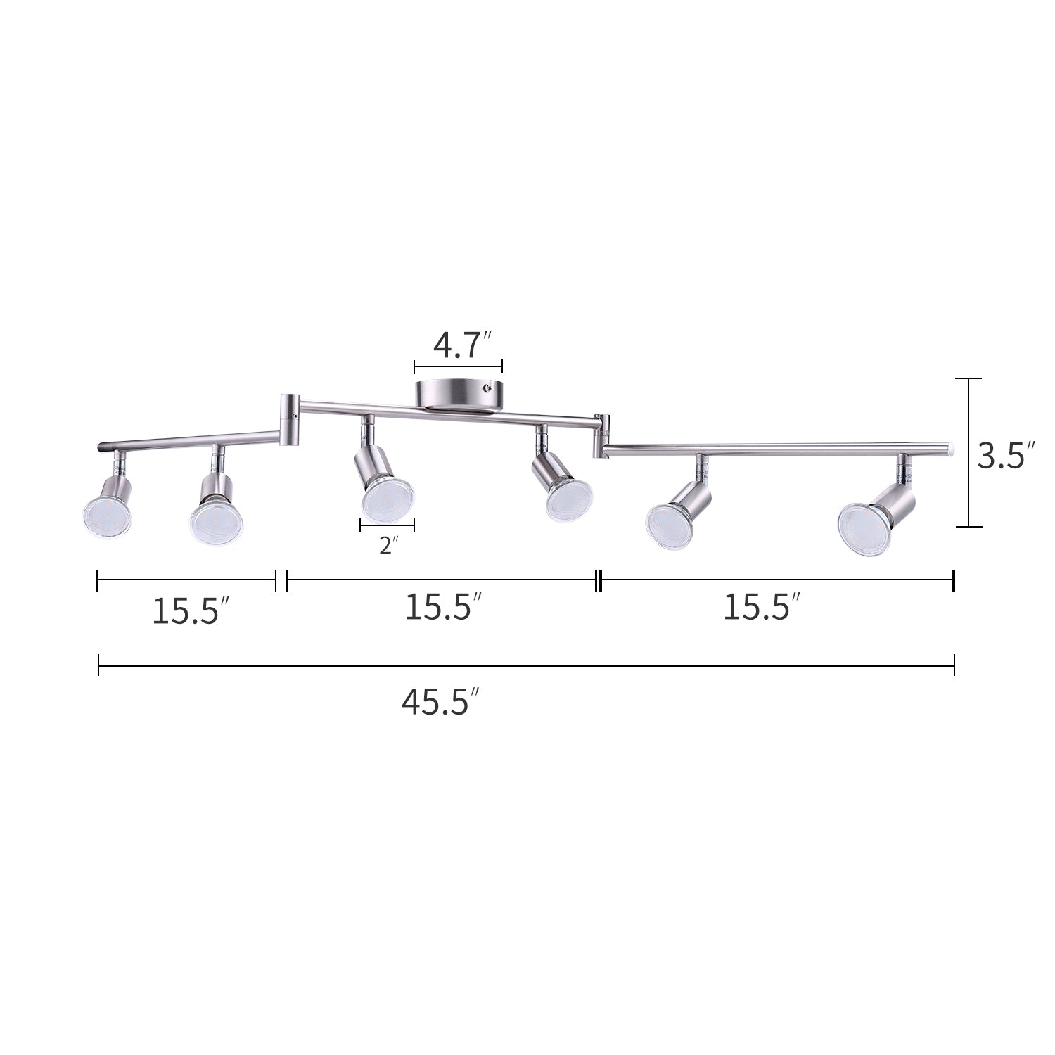 Luminaire sur rail à 6 têtes à DEL, sans ampoules (base GU10, nickel satiné)