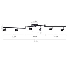 Luminaire sur rail à 6 têtes LED, sans ampoules (base GU10, noir mat) 