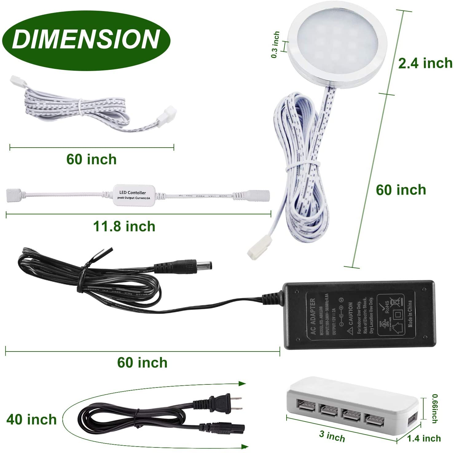 AIBOO LED-Puckleuchten für unter den Schrank, CCT-Licht, Farbtemperatur einstellbar, Warmweiß, Doppelfarbe, mit dimmbarer RF-Fernbedienung für stimmungsvolle Displaybeleuchtung in der Küche (8 Lichter, 24 W) 