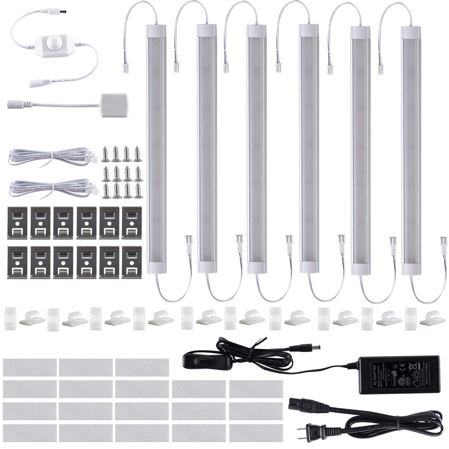 Éclairage d'armoire de cuisine à DEL 11" 24 V avec variateur et adaptateur (2700 K/6000 K, 6 lumières) 