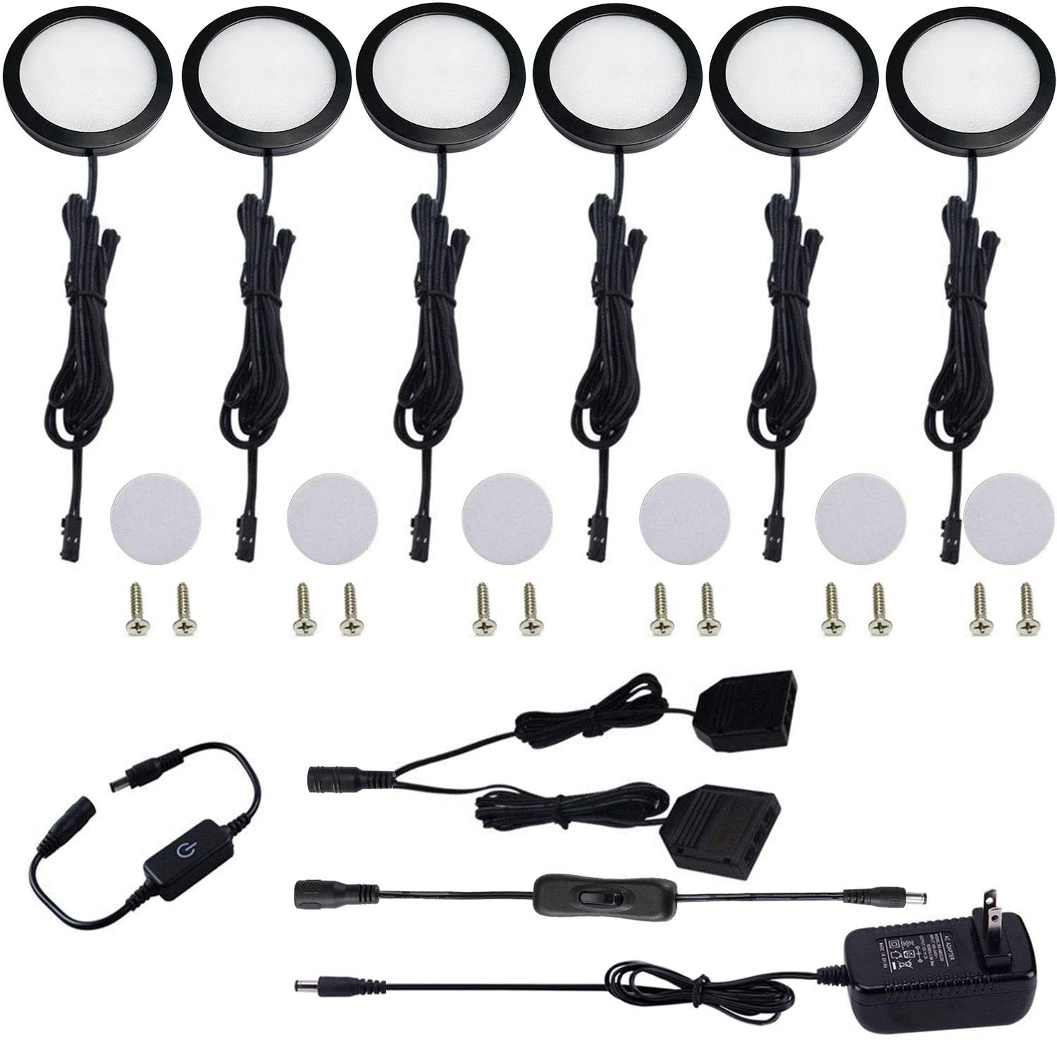 Kit d'éclairage LED sous armoire AIBOO avec variateur tactile pour éclairage de placard de cuisine (6 lumières, blanc chaud 2700 K, blanc jour 6000 K) 