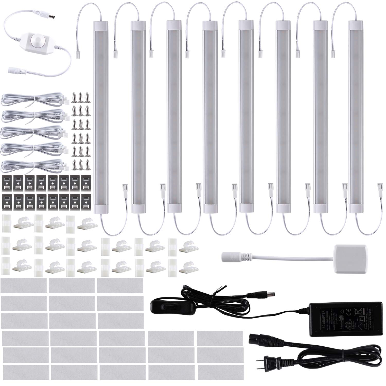 Éclairage d'armoire de cuisine à DEL 11" 24 V avec variateur et adaptateur (2700 K/6000 K, 8 lumières) 