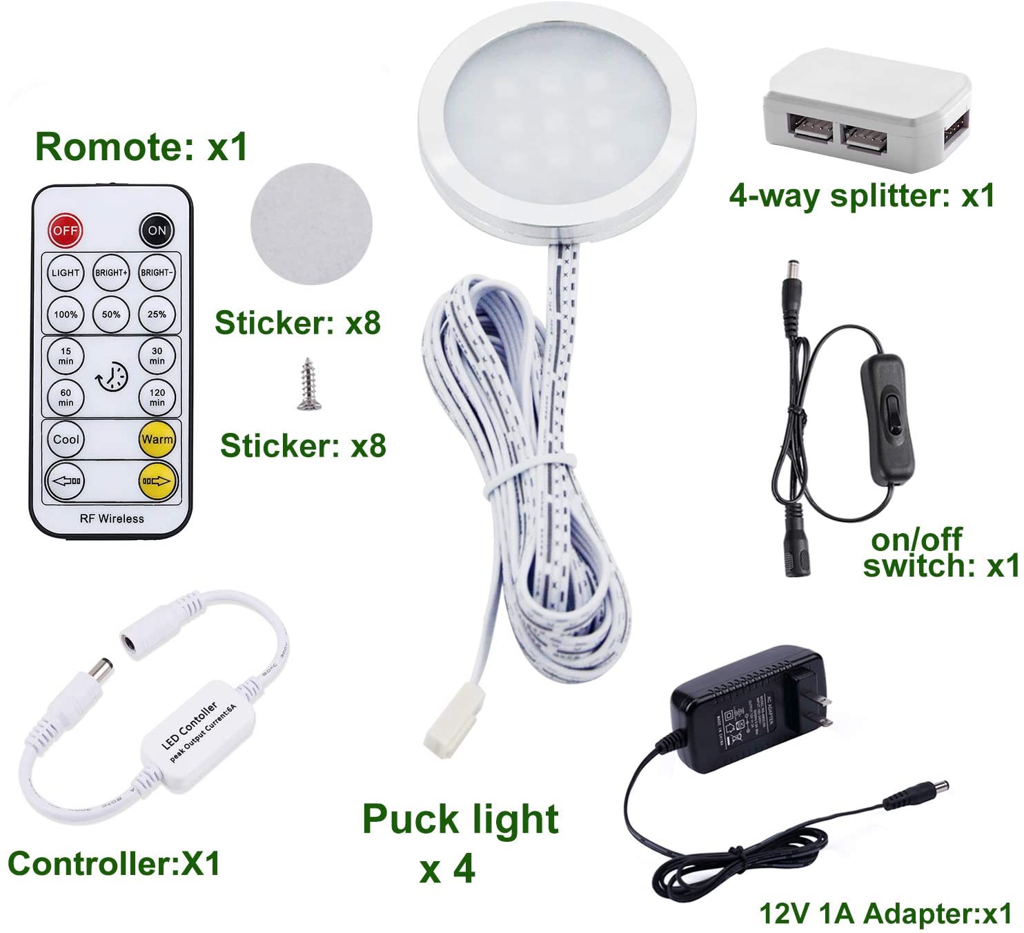 AIBOO LED-Puck-Leuchten für unter den Schrank, CCT-Licht, Farbtemperatur einstellbar, Warmweiß, Doppelfarbe, mit dimmbarer RF-Fernbedienung für stimmungsvolle Festtagsbeleuchtung in Küche, Schrank (6 Lichter, 18 W) 