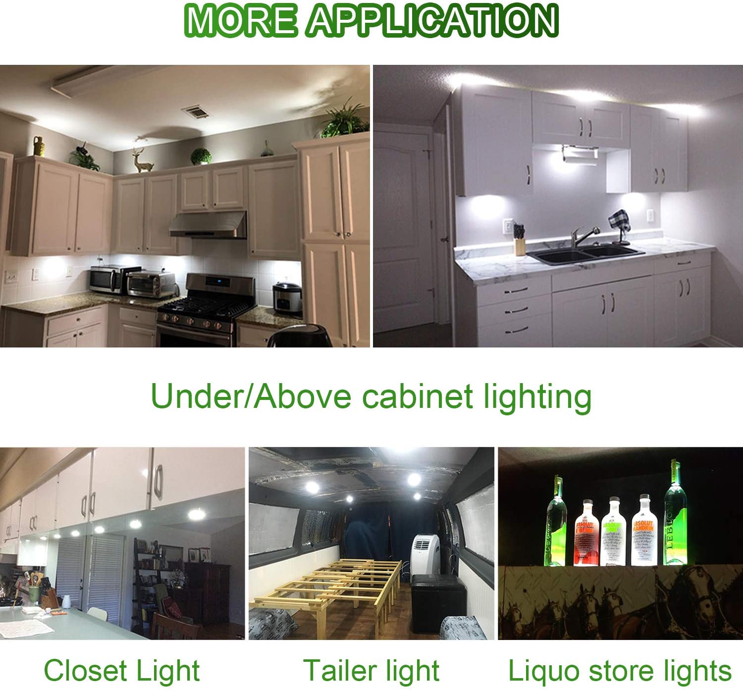 AIBOO Under Cabinet LED Black Cover Puck Lighting Kit with Touch Dimmer Switch for Kitchen Cupboard Closet Lighting (6 Lights,Warm White2700K ,Daywhite 6000K )