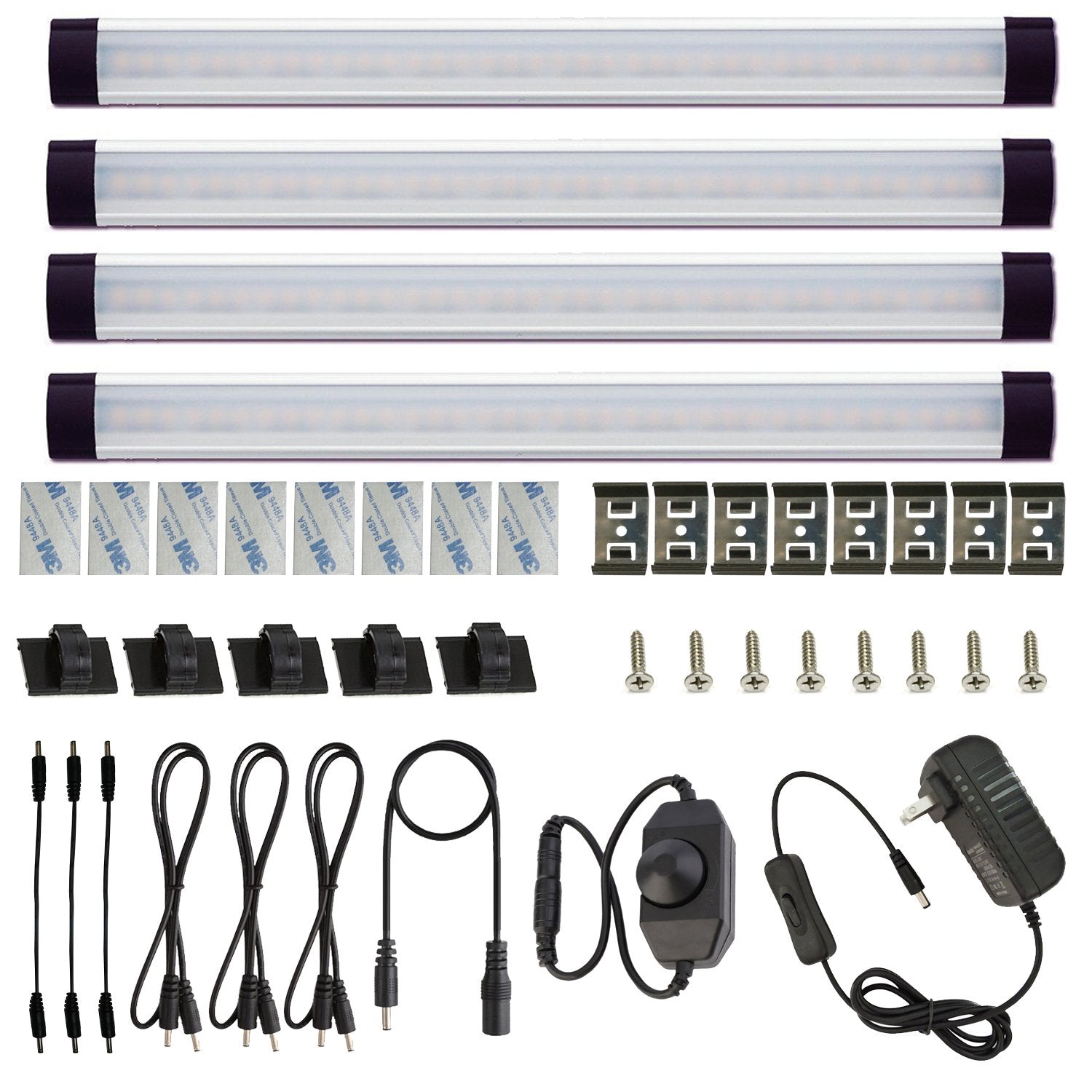 12V Linkable LED Under Cabinet Light Bar with Dimmer & Adapter(2700K/6000K, 4 Lights)