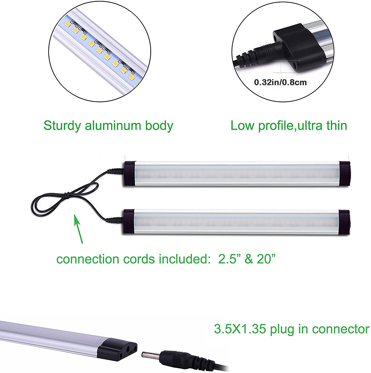 12V Linkable LED Under Cabinet Light Bar with Dimmer & Adapter(2700K/6000K, 8 Lights)