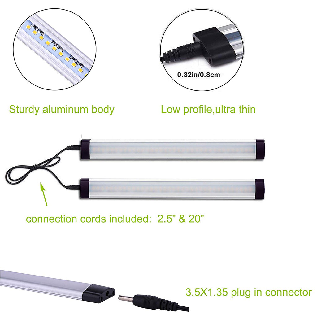 12V Linkable LED Under Cabinet Light Bar with Dimmer & Adapter(2700K/6000K, 4 Lights)
