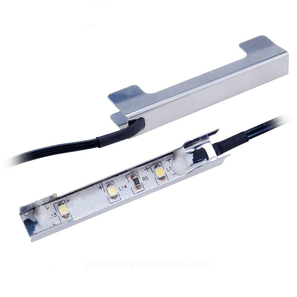 AIBOO Under Cabinet LED Lights for Glass Edge Shelf Back Side Clip Clamp Strip Lighting with RF Remote Control 6 Lamps Kit