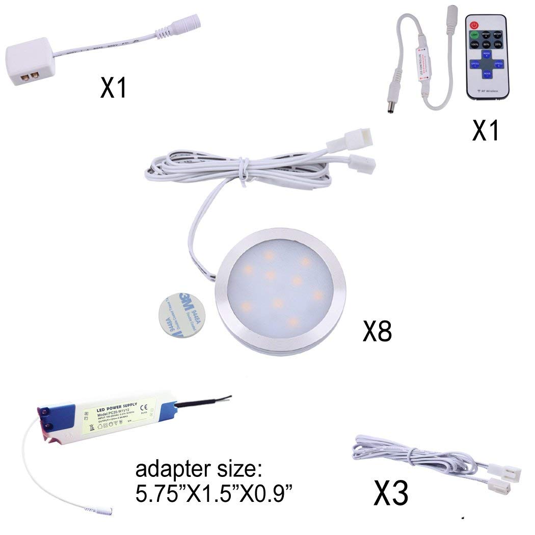 AIBOO Éclairage LED sous armoire connectable 12 V à intensité variable avec télécommande RF sans fil pour éclairage d'ambiance de cuisine 8 lumières, PAS de prise murale
