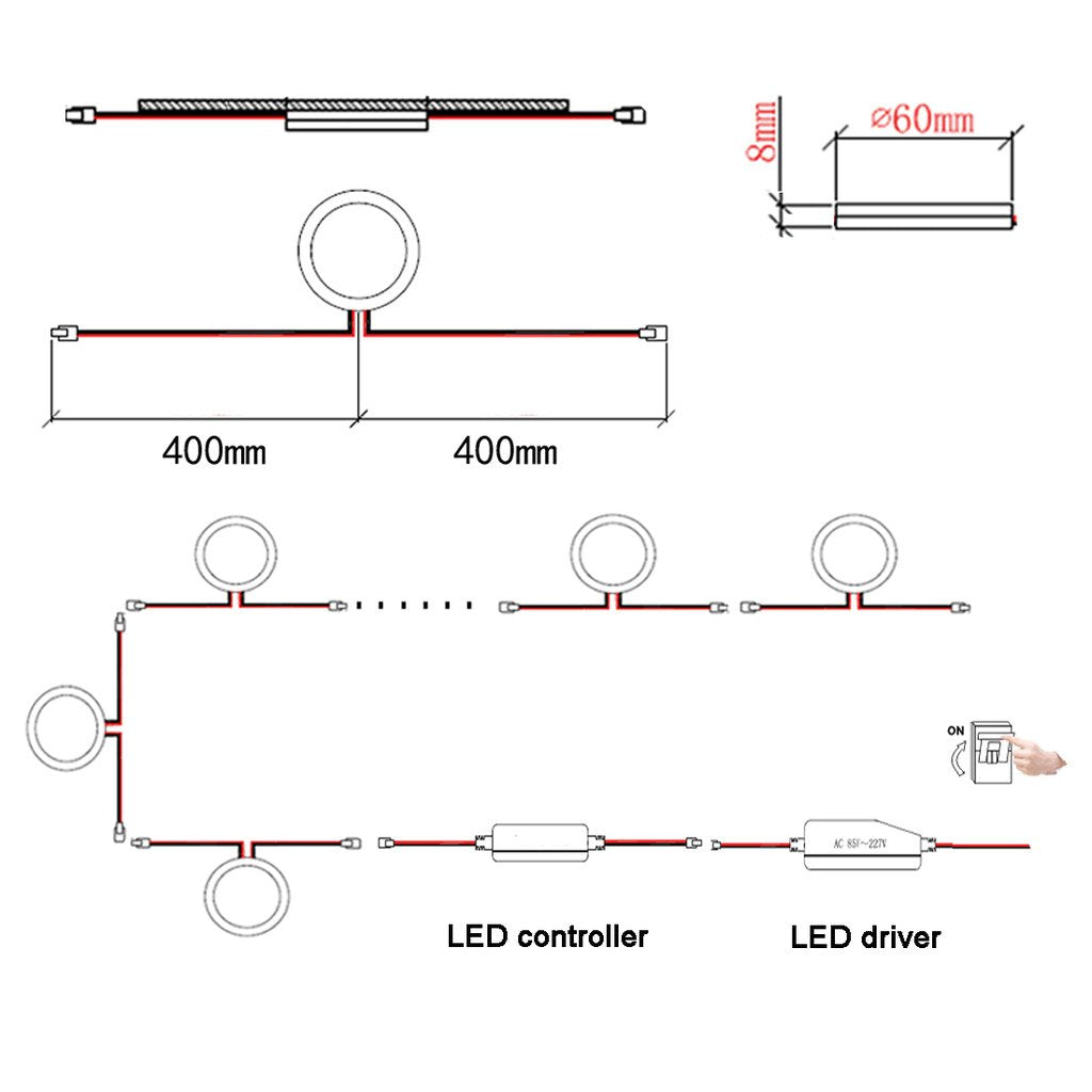 AIBOO Éclairage LED sous armoire connectable 12 V à intensité variable avec télécommande RF sans fil pour éclairage d'ambiance de cuisine 8 lumières, PAS de prise murale