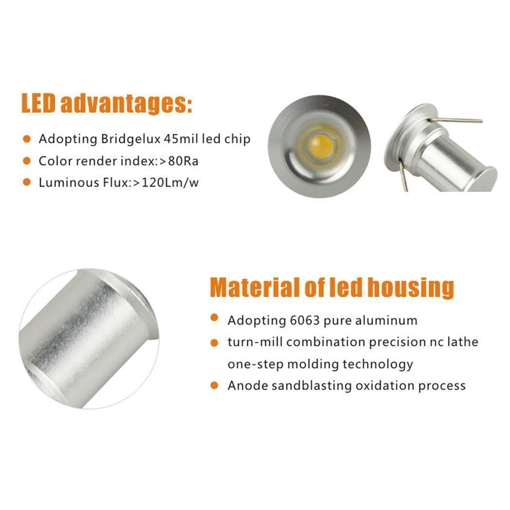 12 V festverdrahtete Mini-Einbau-Downlights für Schränke, Treppenbeleuchtung (2700 K/6000 K, 9 Lichter)