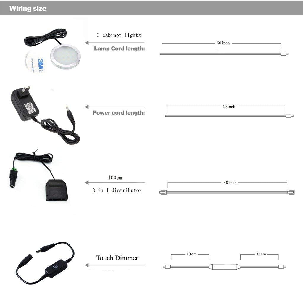 Kit d'éclairage LED sous armoire AIBOO avec variateur tactile pour éclairage de placard de cuisine 3 lumières