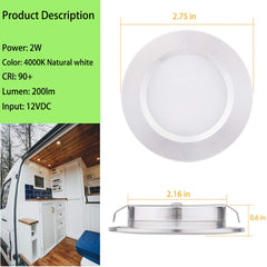 12V RV Recessed Lights for Camper Van Motorhome Sailboat Houseboat (2700K/4000K, 4 Lights)