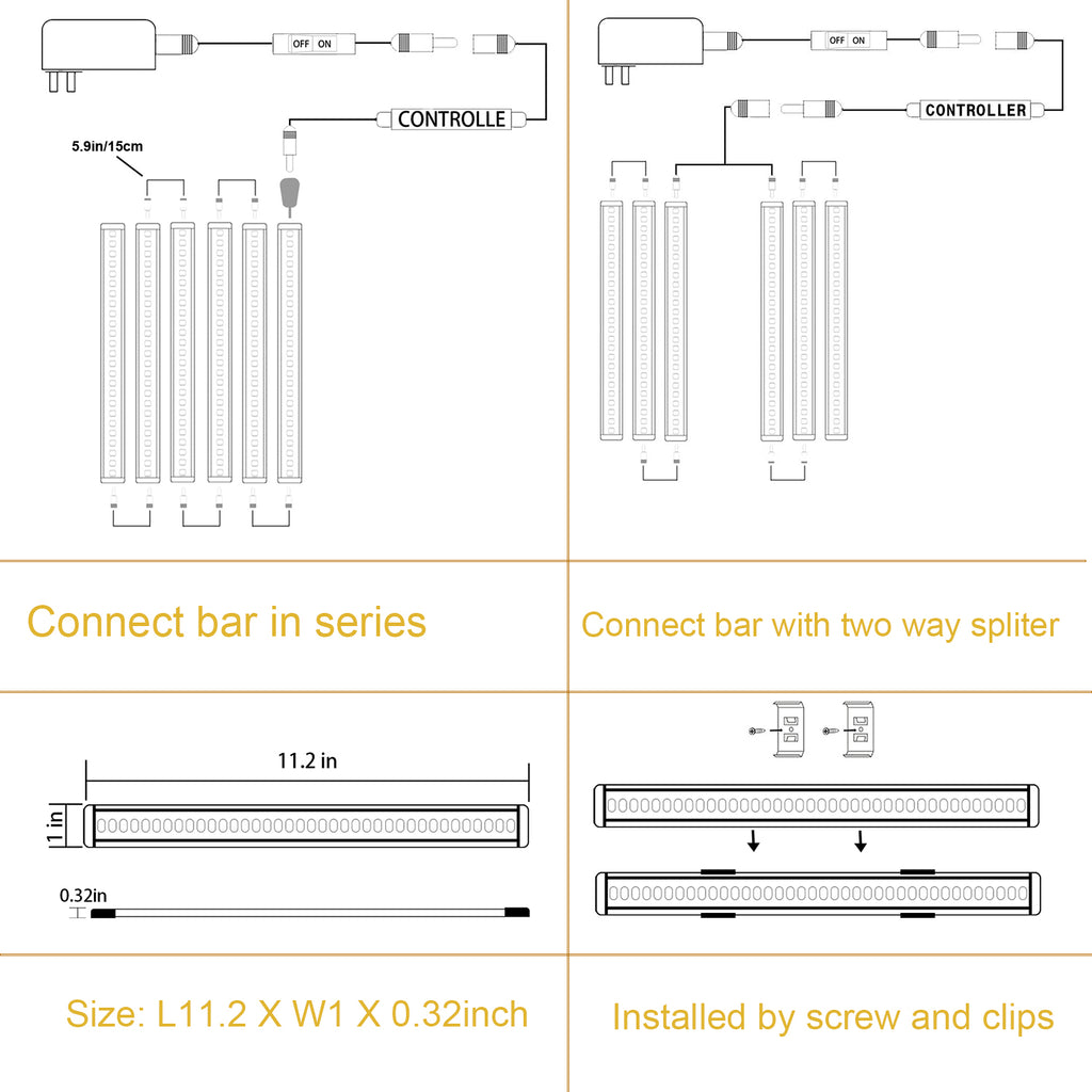 12V Linkable LED Under Cabinet Light Bar with Dimmer & Adapter(2700K/6000K, 6 Lights)