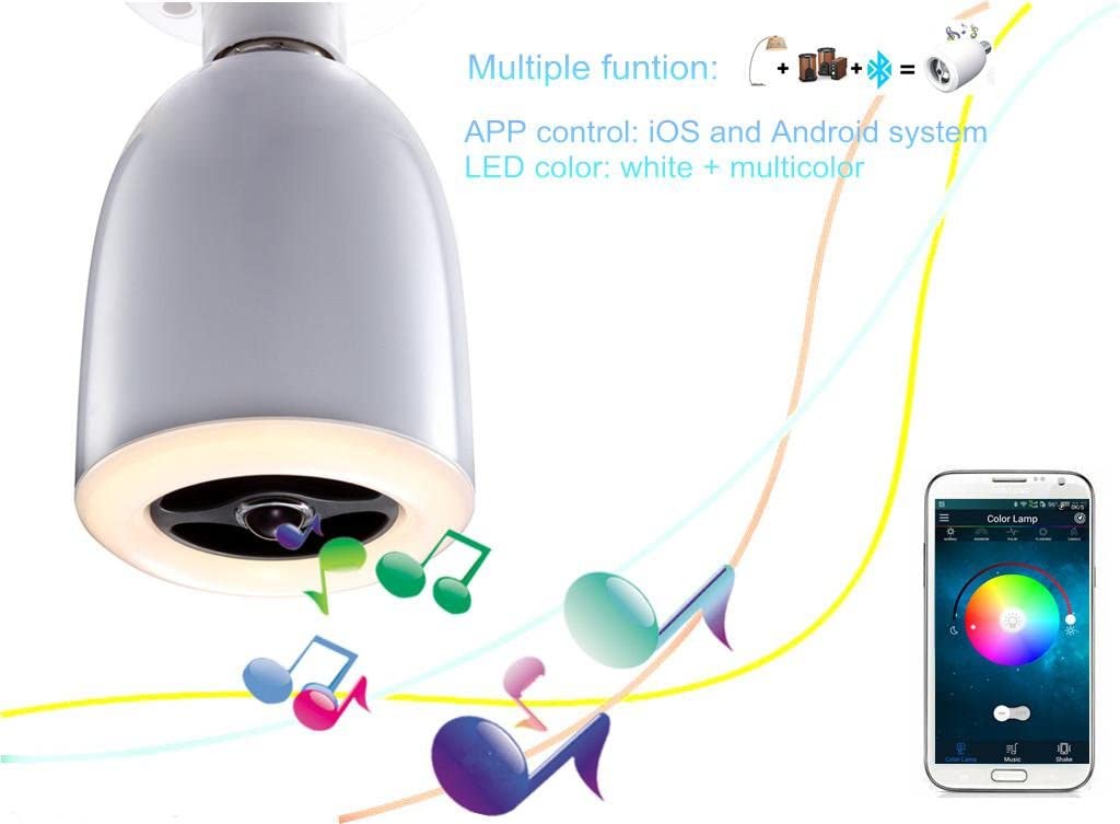 Aiboo LED Bluetooth Speaker with RGBW Light Bulb,E27 9W Dimmable Light with Remote Control,APP Control,Audio Speaker Music Playing