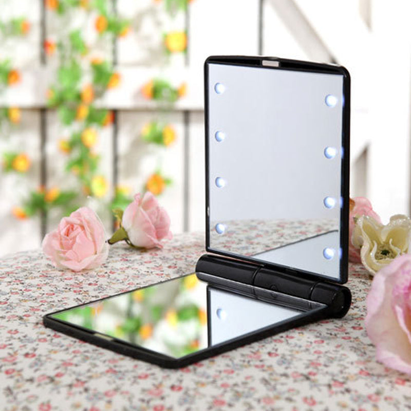 Fashion LED mirror light Folding Portable Women Ladies makeup lighting Compact Pocket Vanity lamp Cosmetic Nice Gift （black）