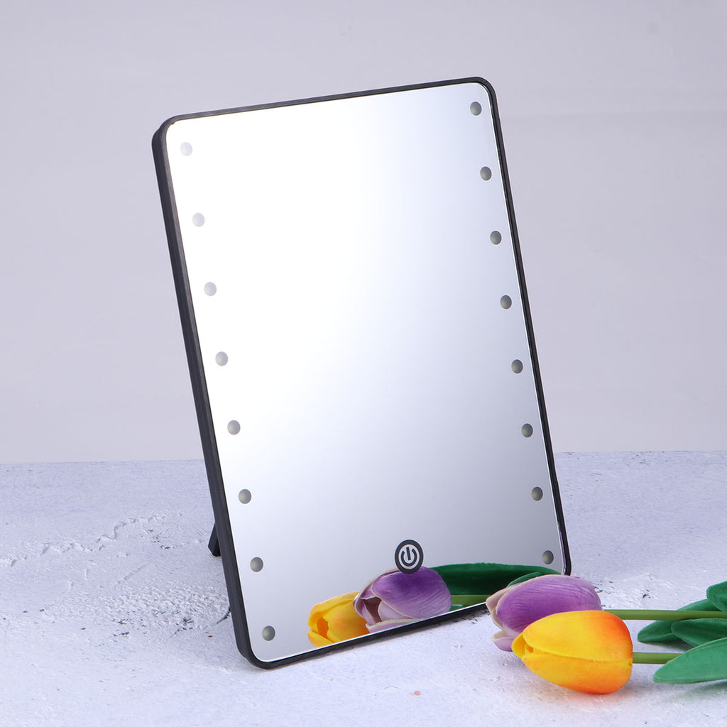 LED Vantiy Mirror Light Folding Make up mirror Portabale Touch Dimmer Batetter Operated Women lighting For Tabletop 16 LED black