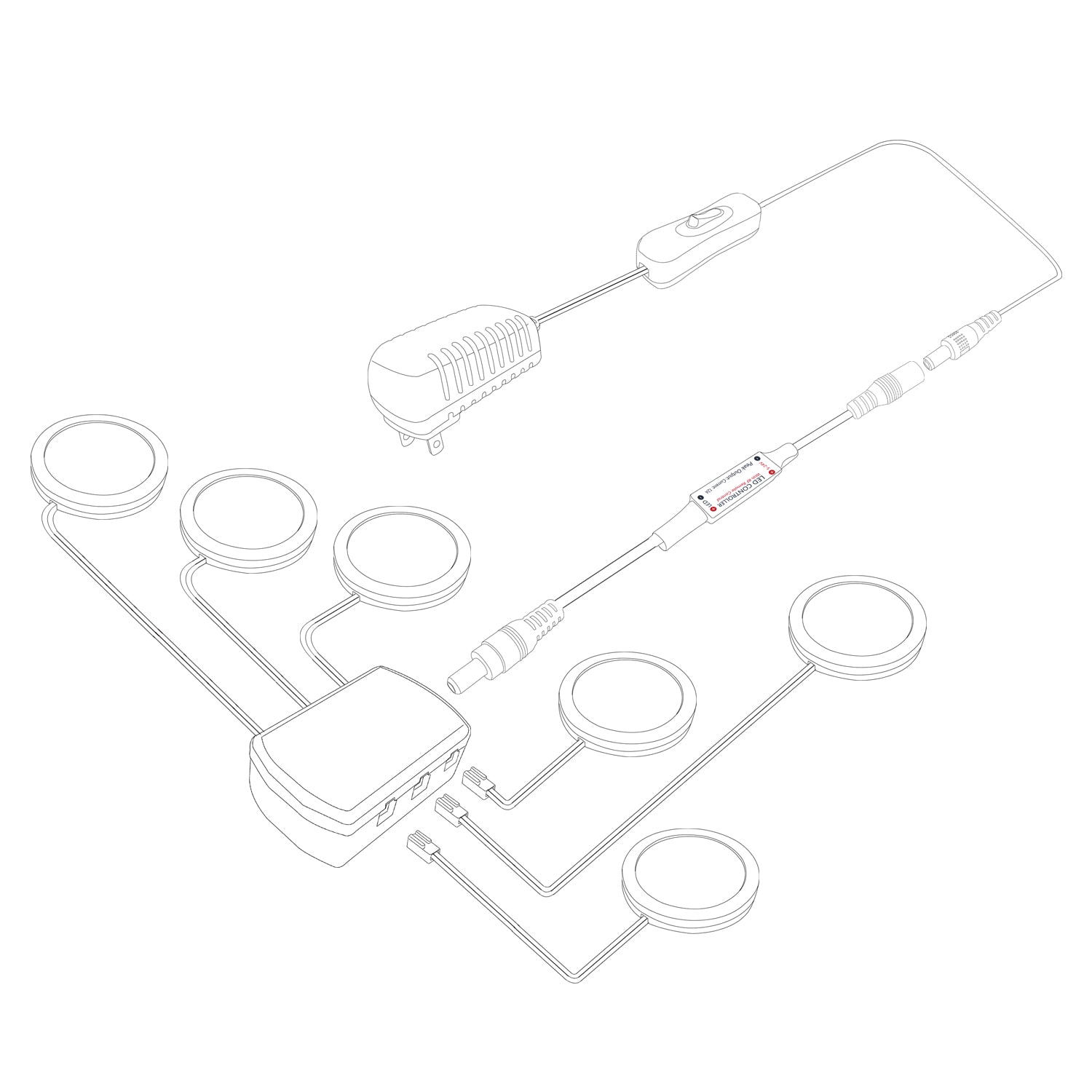 AIBOO LED-Unterschrankbeleuchtung, 6 LED-Puck-Leuchten mit kabelloser RF-Fernbedienung, dimmbar, für unter der Theke, Regalmöbelbeleuchtung (weißes Kabel) 