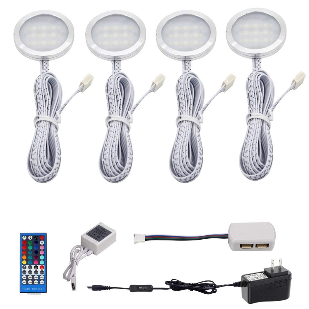 AIBOO Kit de lumières LED de Noël à changement de couleur RGBW sous les armoires avec télécommande IR pour éclairage d'accentuation des meubles de comptoir de cuisine (4 lumières, 12 W)