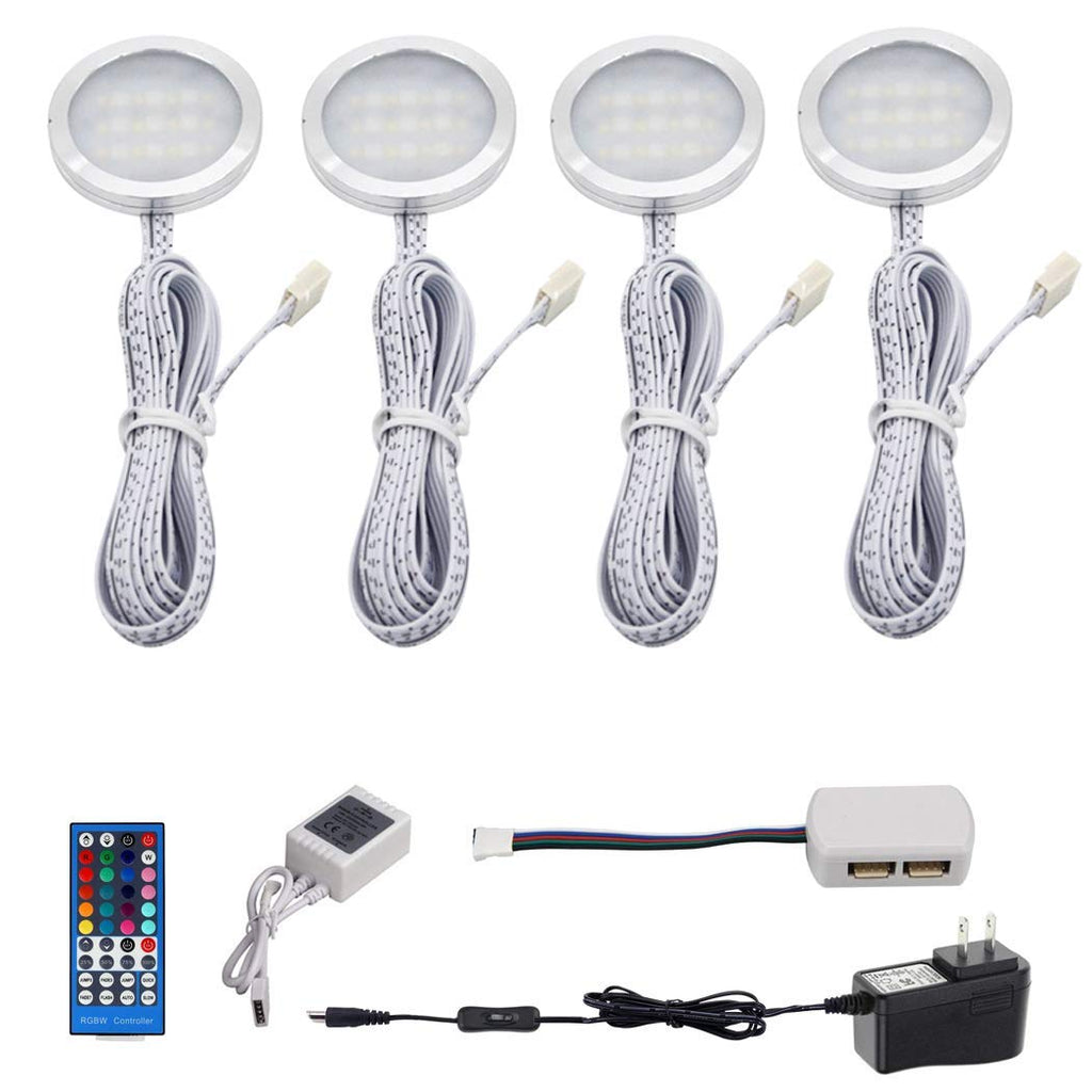 AIBOO RGBW Color Changing Christmas Under Cabinet LED Lights Kit IR Remote Puck Lamps for Kitchen Counter Furniture Accent Lighting ( 4 Lights, 12W)