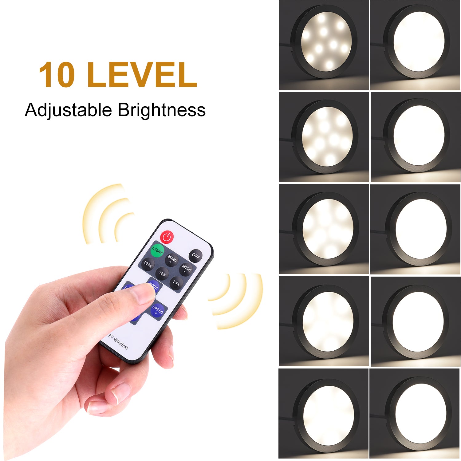 Lumières LED à intensité variable sous les armoires AIBOO 3 lumières à rondelle filaires avec télécommande RF pour l'éclairage du comptoir de cuisine à domicile 