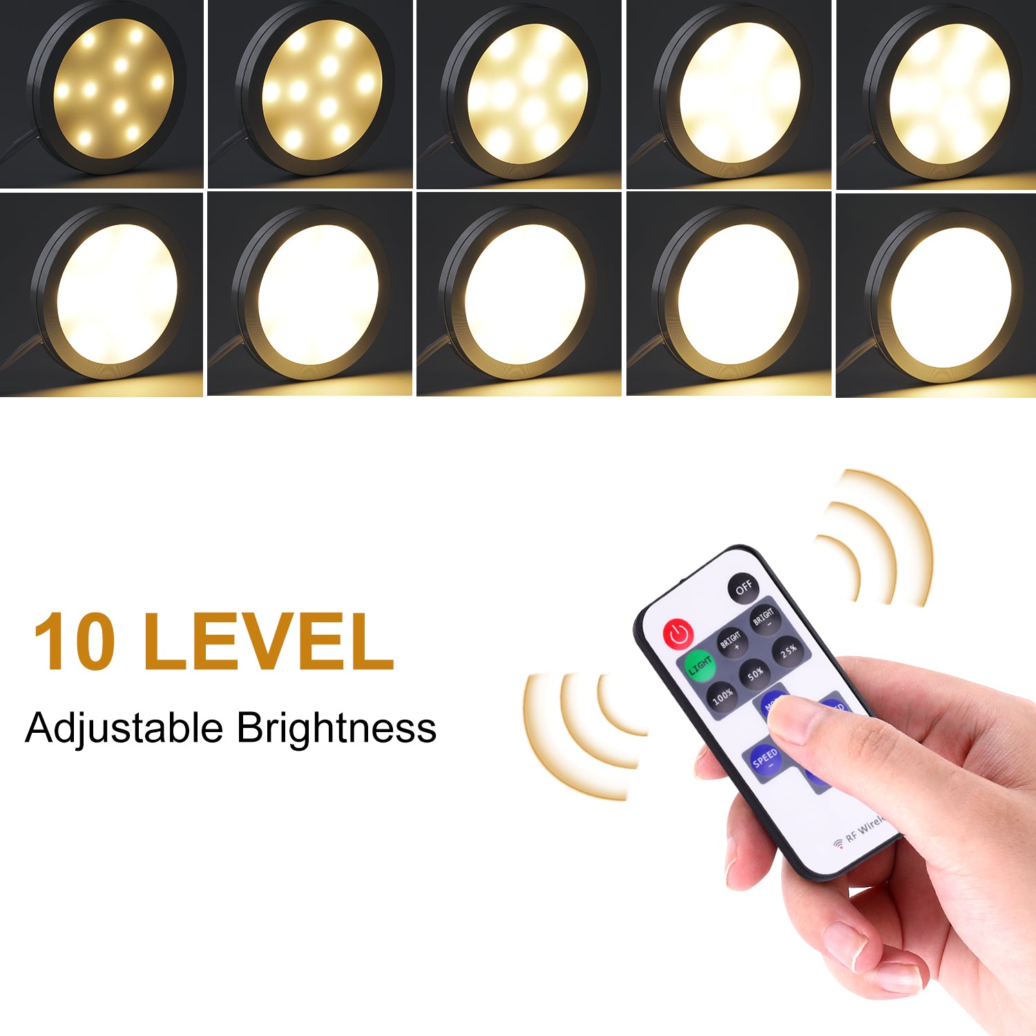 Lumières LED à intensité variable sous les armoires AIBOO 3 lumières à rondelle filaires avec télécommande RF pour l'éclairage du comptoir de cuisine à domicile 