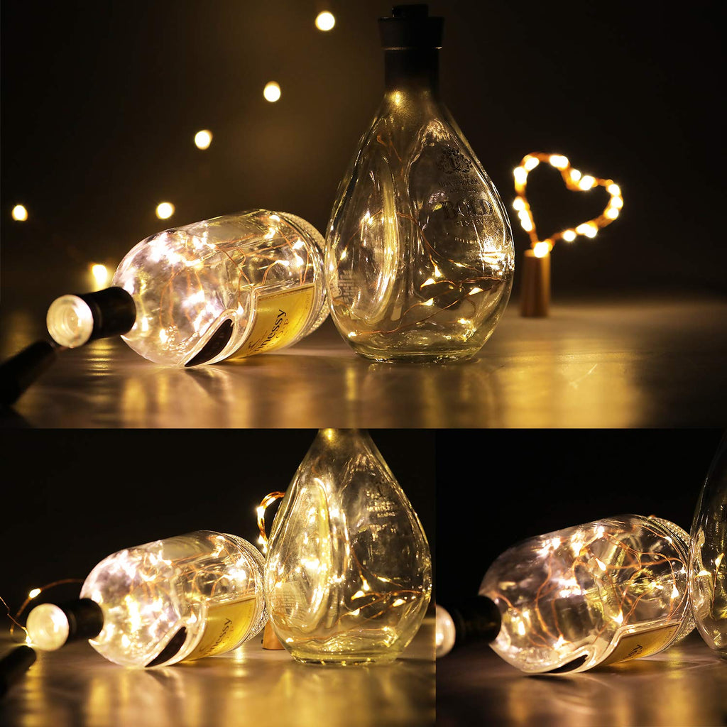 Bottle Lights, AIBOO 20 LEDs Fairy Decor Cork Wine Bottle Mini String Lights, Battery Operated 2M Copper Wire Lights DIY for Christmas Party, Wedding and Birthday Party