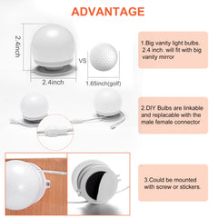 Linkable LED Makeup Mirror Lights(2700K/4000K/6000K, Plug in, 10Bulbs)